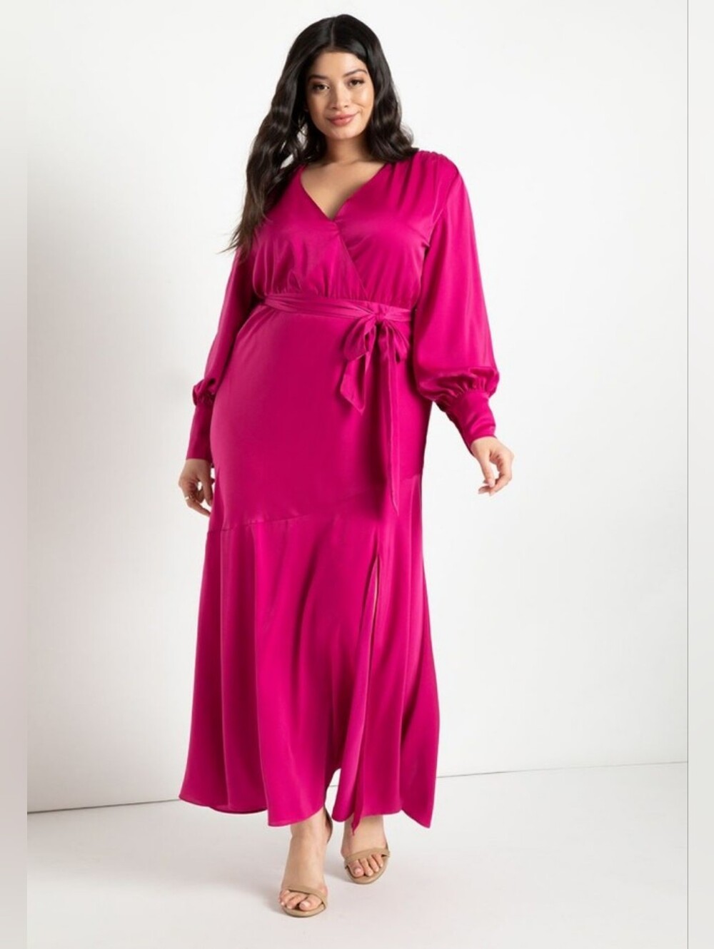 Eloquii  Fuchsia Wrap Maxi Dress with Tie Waist